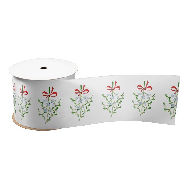 Lazo De Raso Patrón Mistletoe de Navidades Elegantes (Carrete)