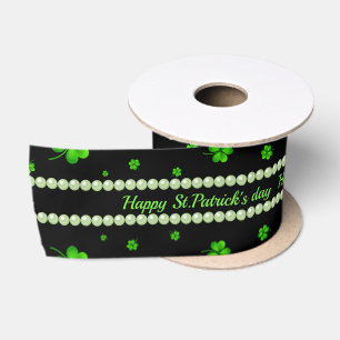 Lazo De Raso Patrón personalizado de tréboles verdes con perla