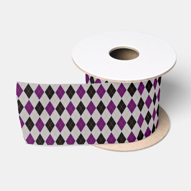 Lazo De Raso Patrón púrpura negro de estilo de argyle otoño (Carrete)