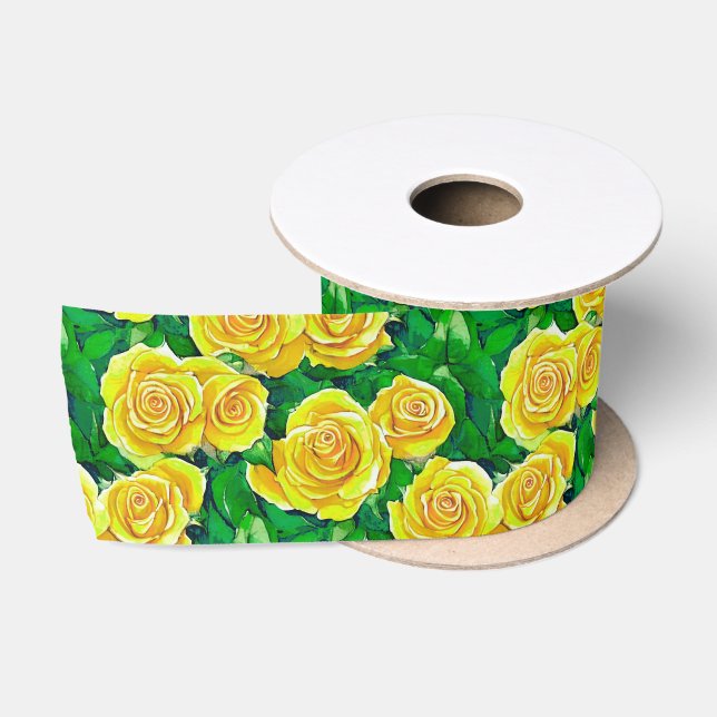 Lazo De Raso Patrón Rosa de color amarillo (Carrete)