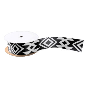 Lazo De Raso Patrón tribal azteca azul blanco negro boho