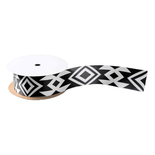 Lazo De Raso Patrón tribal azteca azul blanco negro boho (Carrete)