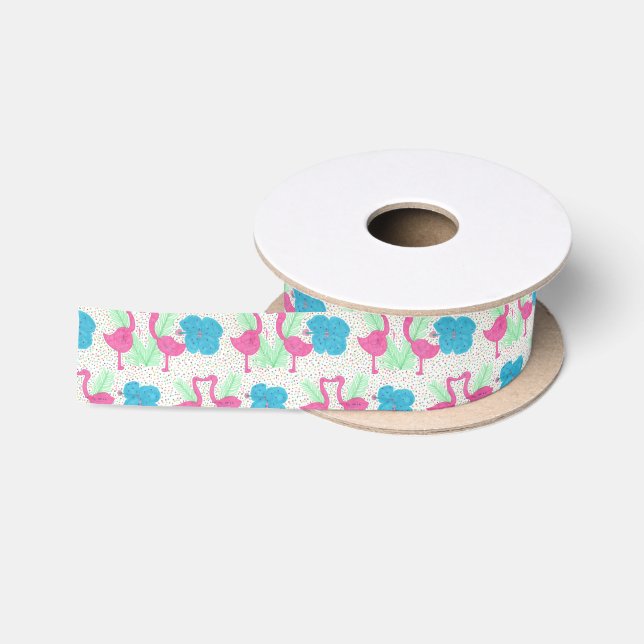 Lazo De Raso Patrón tropical Flamingo Fun (Carrete)