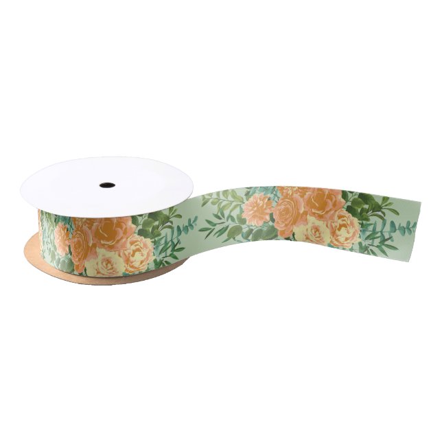 Lazo De Raso Peach Green Boda Spring Pastel Floral (Carrete)