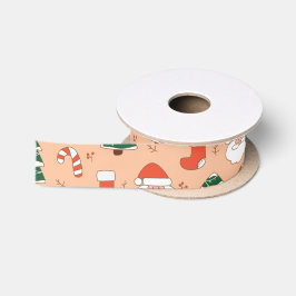 Lazo De Raso Peach Santa y Candy Cane