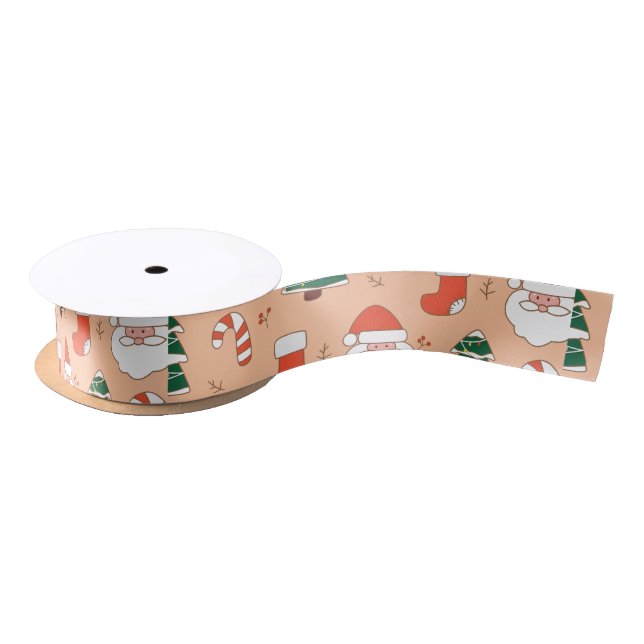 Lazo De Raso Peach Santa y Candy Cane (Carrete)