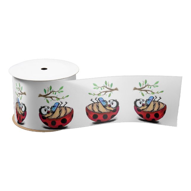 Lazo De Raso Pequeña Ladybug con la Primavera de la cinta de op (Carrete)