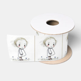 Lazo De Raso Pequeña Niñita Brillante En Flores Silvestres