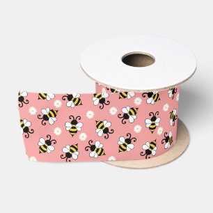 Lazo De Raso Pequeñas abejas y flores de margarita