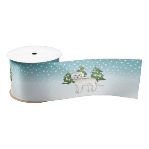 Lazo De Raso Perro Mini Goldendoodle de color crema en un bosqu