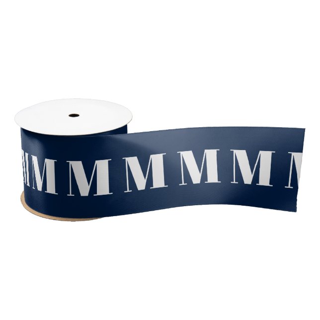 Lazo De Raso Personalizado blanco azul marino moderno monograma (Carrete)