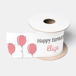 Lazo De Raso Personalizado de globo rosado de cumpleaños de la