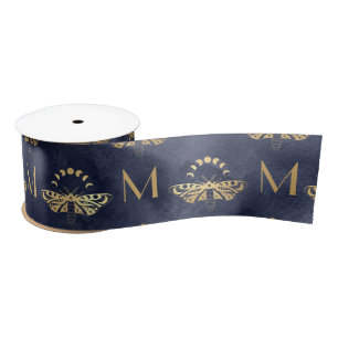 Lazo De Raso Personalizado Lujo Dorado Abeja Noche Celestial