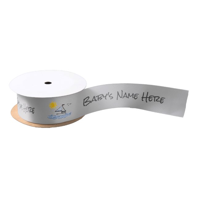 Lazo De Raso Personalizado Nombre del bebé Sailboat Cinta satin (Carrete)