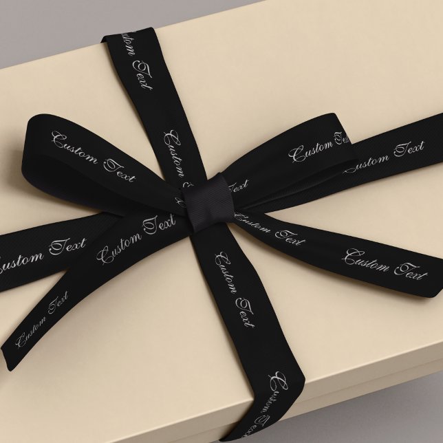 Lazo De Raso Personalizado tu propio texto cinta satinada negra (Custom your own text black satin ribbon)
