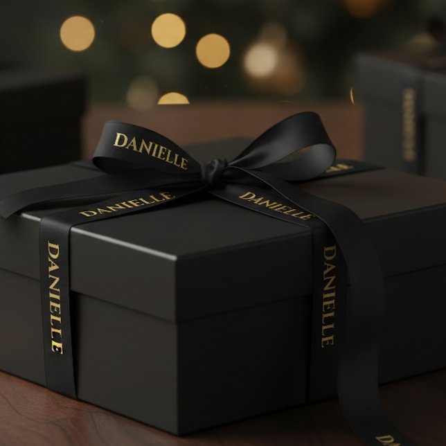 Lazo De Raso Personalized Black Ribbon with Gold Name Text (Subido por el creador)