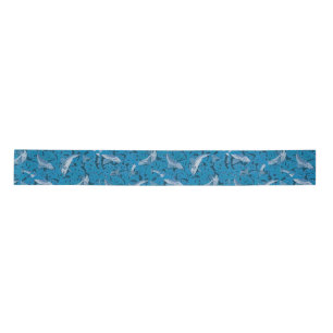 Lazo De Raso Pescado Natación Algas Algas Coral Azul Vintage Cl
