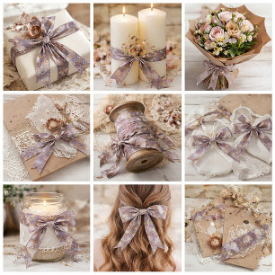 Lazo De Raso Pétalos florales púrpura Vintage Heirloom