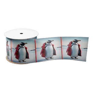 Lazo De Raso Pingüino navidad Con Abrigo Rojo