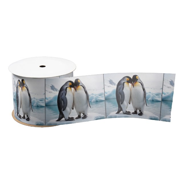 Lazo De Raso Pingüinos Cutos En Un Glaciar (Carrete)