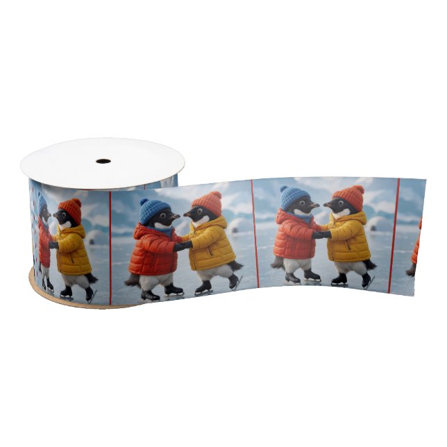 Lazo De Raso Pingüinos patinando sobre hielo (Carrete)