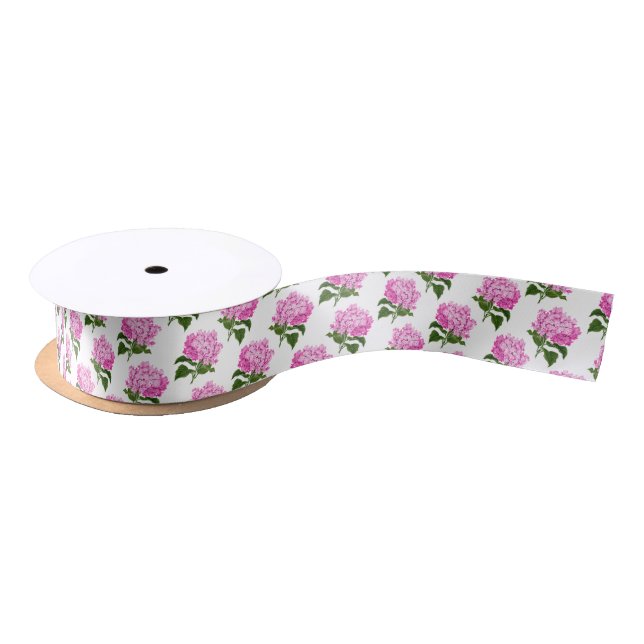 Lazo De Raso Pink Antique Hydrangea Flower Pattern (Carrete)