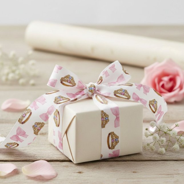 Lazo De Raso Pink Coquette Bow and Tiara Pattern Satin Ribbon (Subido por el creador)