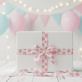 Lazo De Raso Pink Daisy Pattern Ribbon - Cute Floral Satin