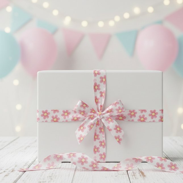 Lazo De Raso Pink Daisy Pattern Ribbon - Cute Floral Satin  (Subido por el creador)