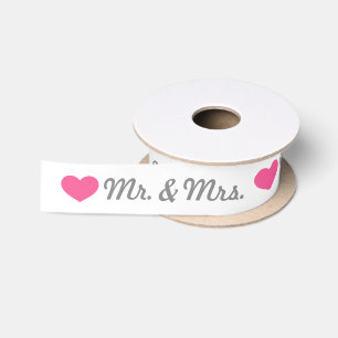Lazo De Raso Pink Heart Mr. y la Sra. Boda