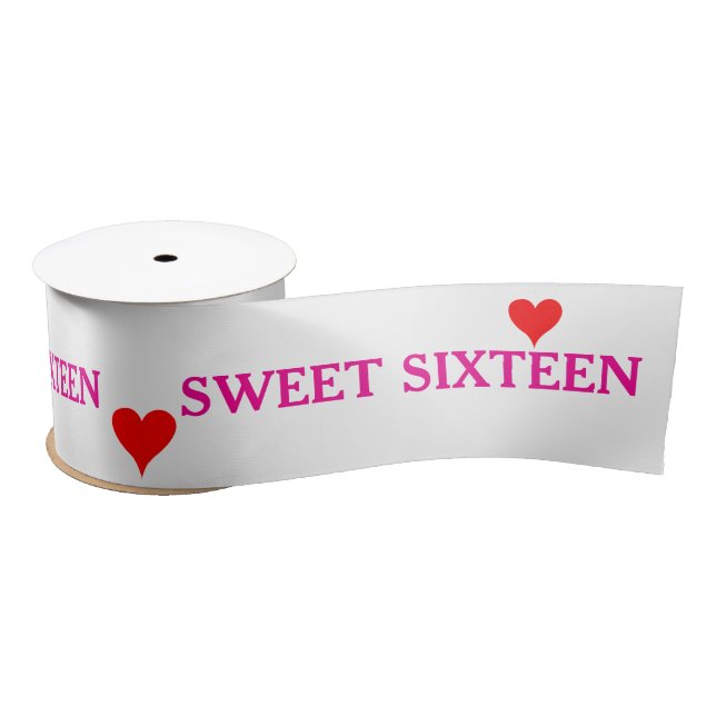 Lazo De Raso Pink Sweet Sixteen Red Hearts  (Carrete)