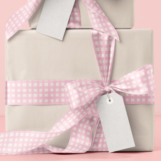 Lazo De Raso Pink Textured Gingham (pink and white gingham patterned ribbon)