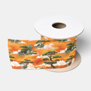 Lazo De Raso Pintura al agua japonesa de pino bonsái con patrón