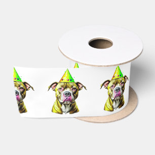 Lazo De Raso Pitbull con sombrero de cumpleaños
