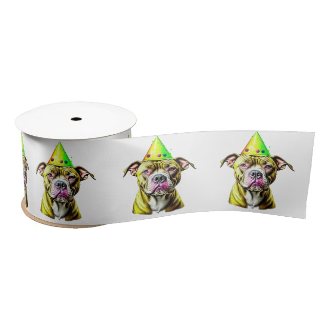 Lazo De Raso Pitbull con sombrero de cumpleaños  (Carrete)