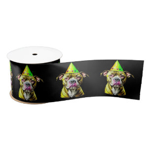Lazo De Raso Pitbull con sombrero de cumpleaños