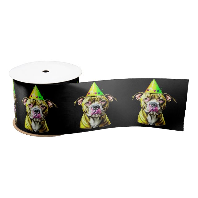 Lazo De Raso Pitbull con sombrero de cumpleaños  (Carrete)