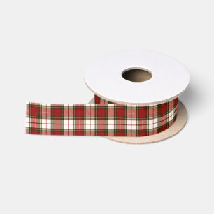 Lazo De Raso Plaid beige pálido y rojo