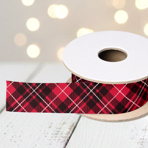 Lazo De Raso Plaid de fiesta rojo y negro