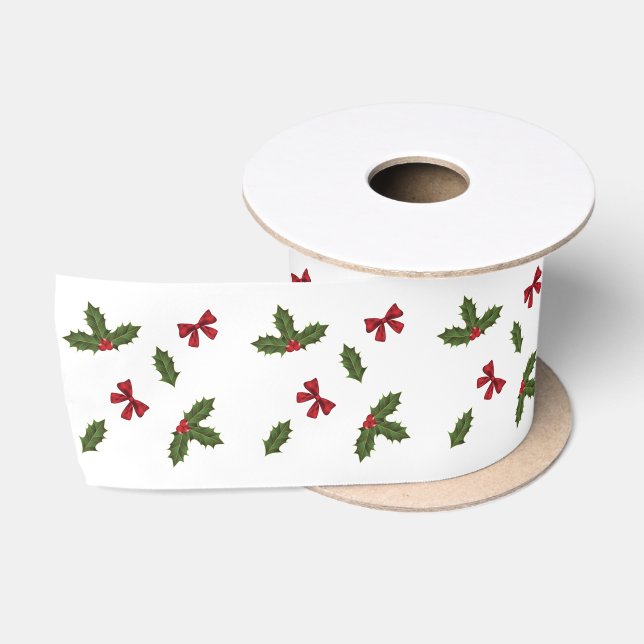 Lazo De Raso Planta de Acebo Común de Navidad y Estampado de La (Carrete)