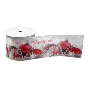 Lazo De Raso Plata y cinta de satén roja de las Felices Navidad