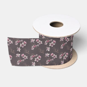 Lazo De Raso Polvo Nupcial Flores y Pájaros Acuarela Burgundy