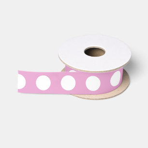 Lazo De Raso Pos de polka blanca en rosa pálido