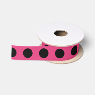Lazo De Raso Pos de polka negro en fucsia