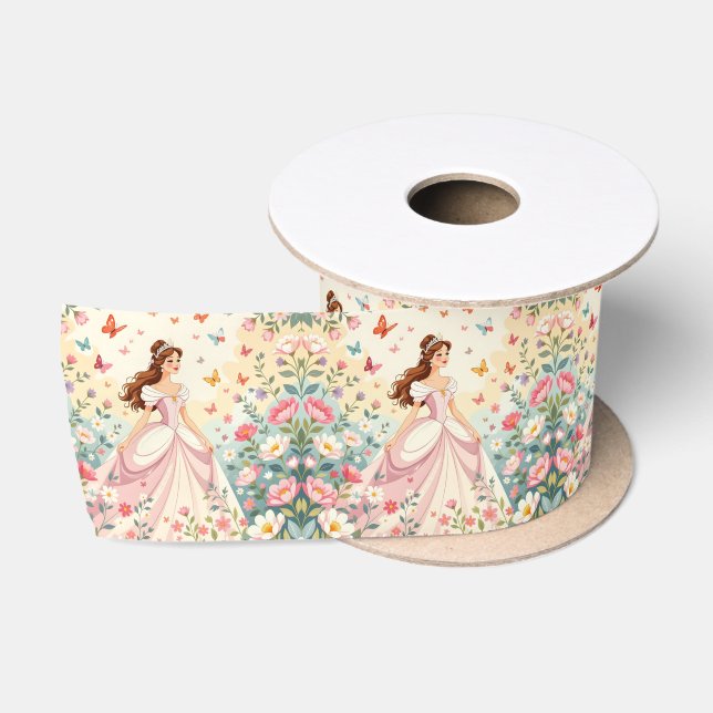 Lazo De Raso Princesa linda con mariposas (Carrete)