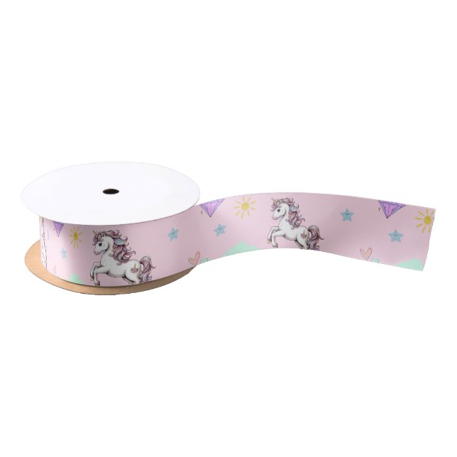 Lazo De Raso princesa mágica rosa unicornio niñas de cumpleaños (Carrete)