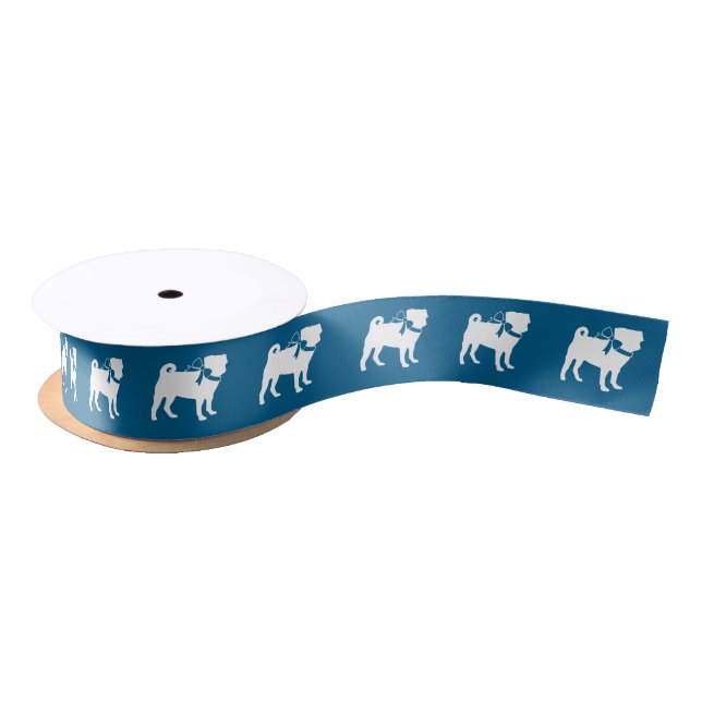 Lazo De Raso Pug Dog Baby Shower Boy Blue con Bow (Carrete)