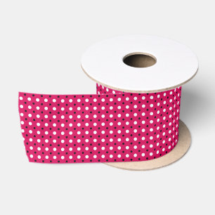 Lazo De Raso Puntos Blancos, Rosa Caliente y Negro