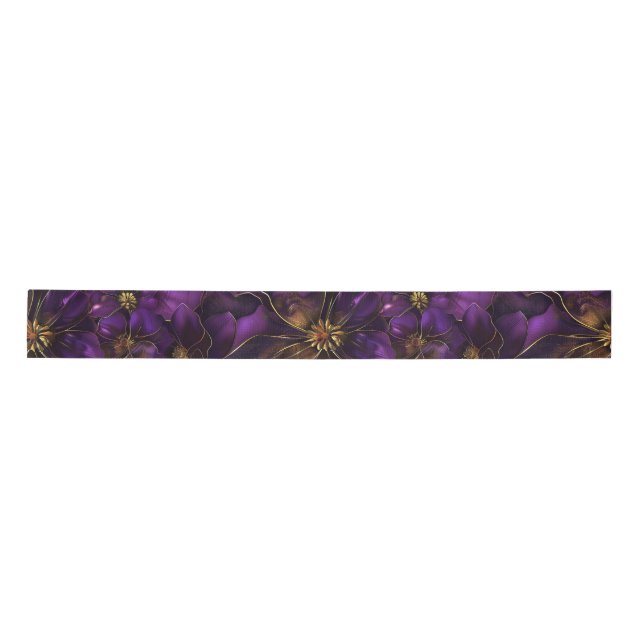Lazo De Raso Purple and Gold Flowers (Anverso)