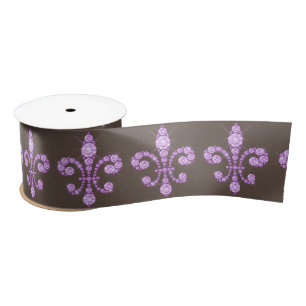 Lazo De Raso Purple Fleur de Lys Satin Ribbon